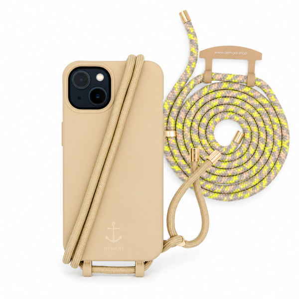 Handyhülle mit 2 Wechselkordeln – Beige, Beige & Neon | DEMARE