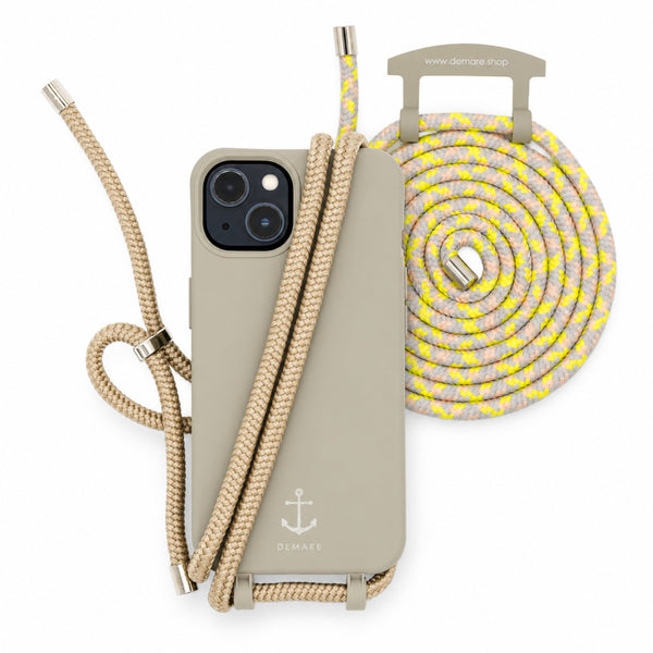 Handyhülle mit 2 Wechselkordeln – Taupegrau, Beige & Neon | DEMARE
