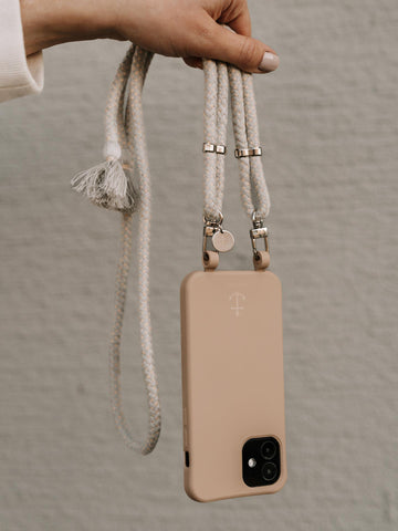 Handyhülle, Handykette, Handyhülle mit Kette, Kordel, beige, DEMARE