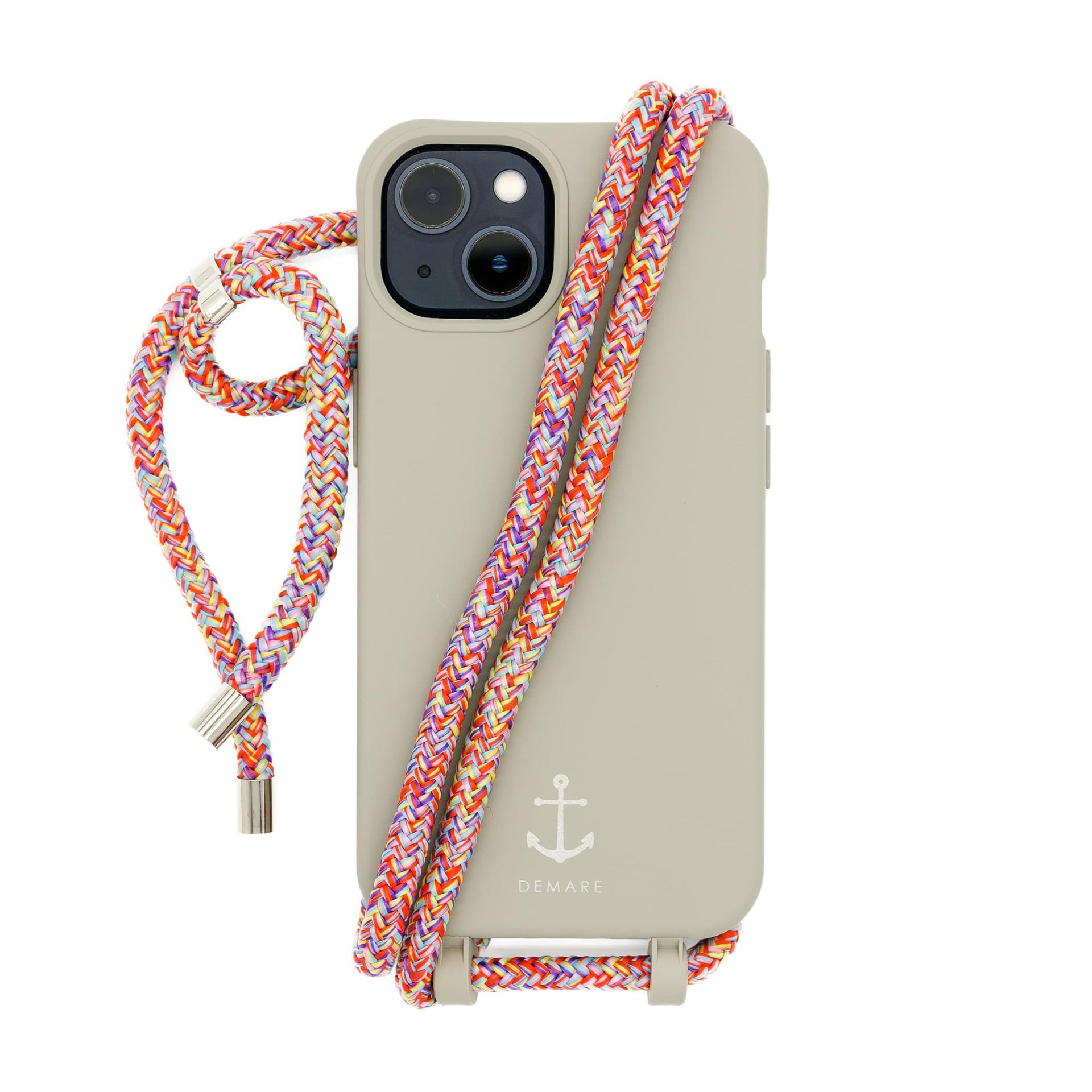 ⚓DEMARE Handyhülle mit Kordel Smart Case TAUPEGRAU Kordel BUNT