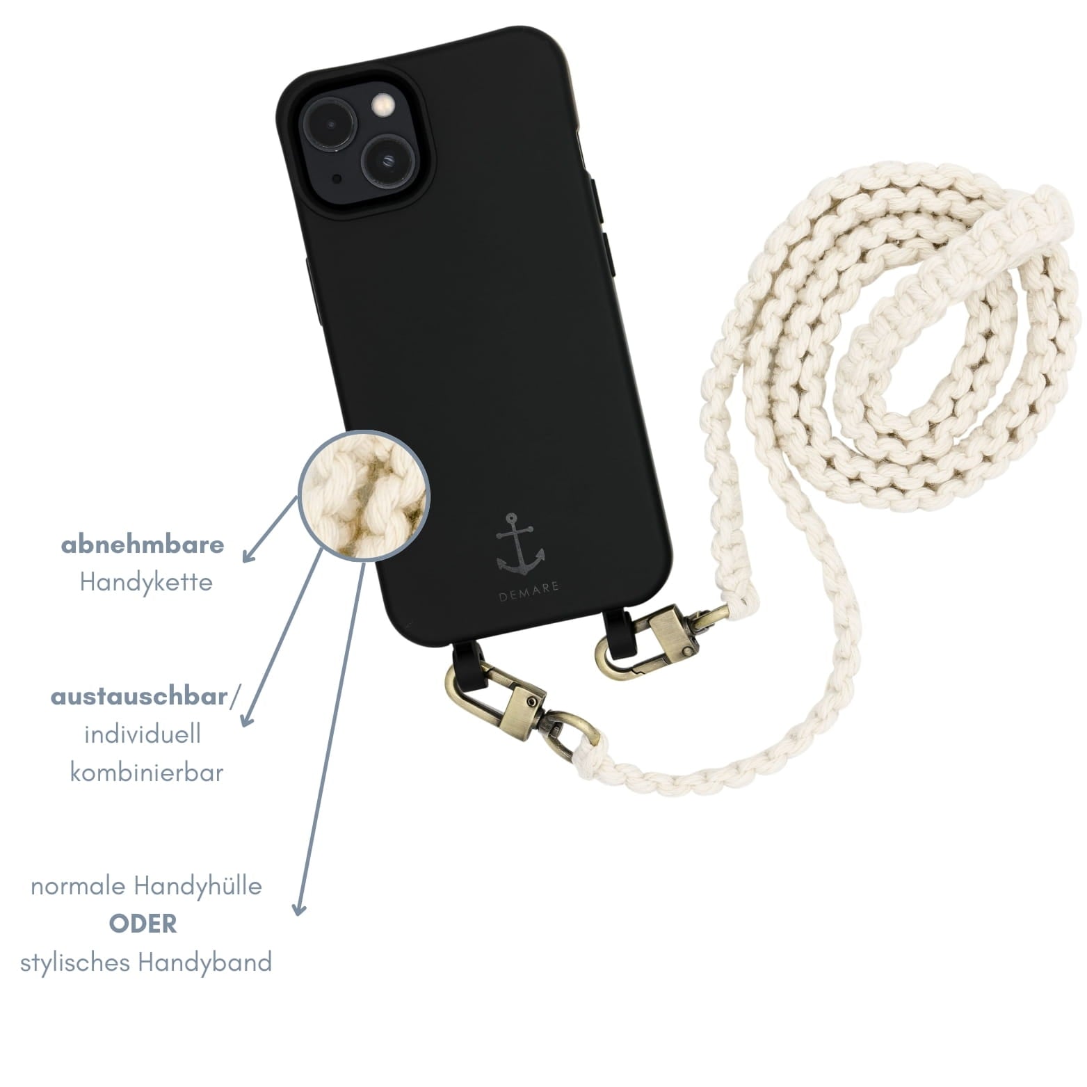 Smart Case SCHWARZ | Handyband Makramee NATURE