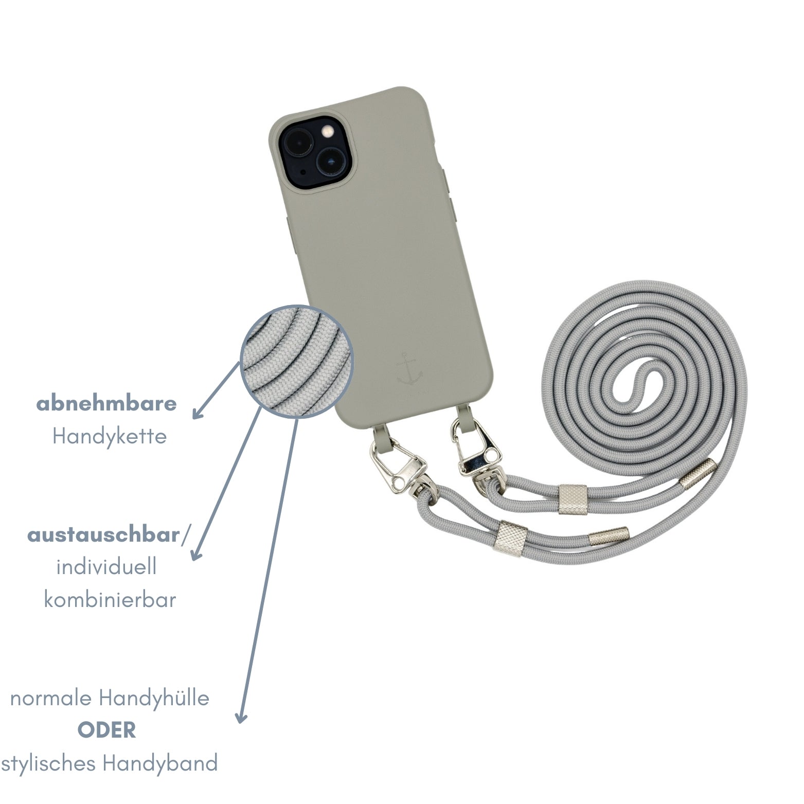 Smart Case TAUPEGRAU | Karabiner-Kordel GRAU