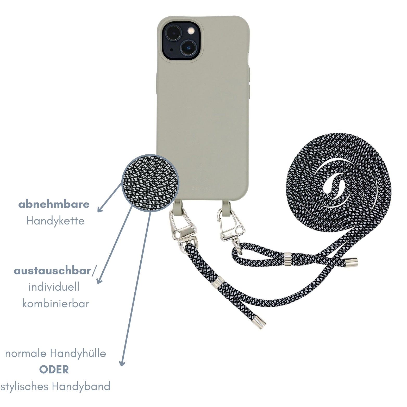 Smart Case TAUPEGRAU | Karabiner-Kordel REFLEKT DUNKEL