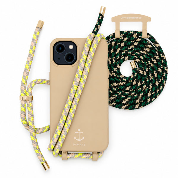 Handyhülle mit 2 Wechselkordeln – Beige, Neon & Camouflage | DEMARE