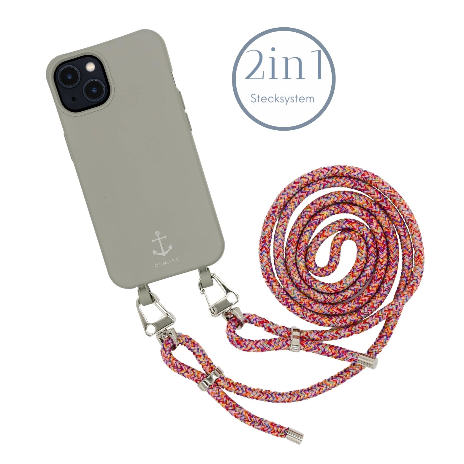 Smart Case TAUPEGRAU | Karabiner-Kordel BUNT