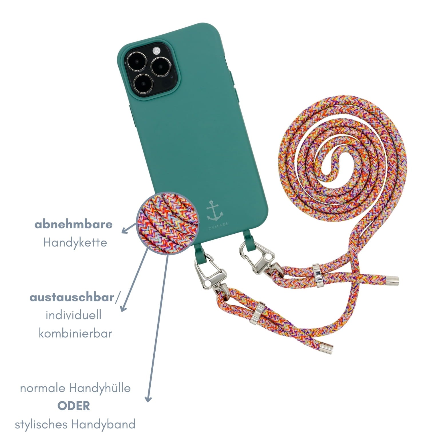 Smart Case PETROL | Karabiner-Kordel BUNT