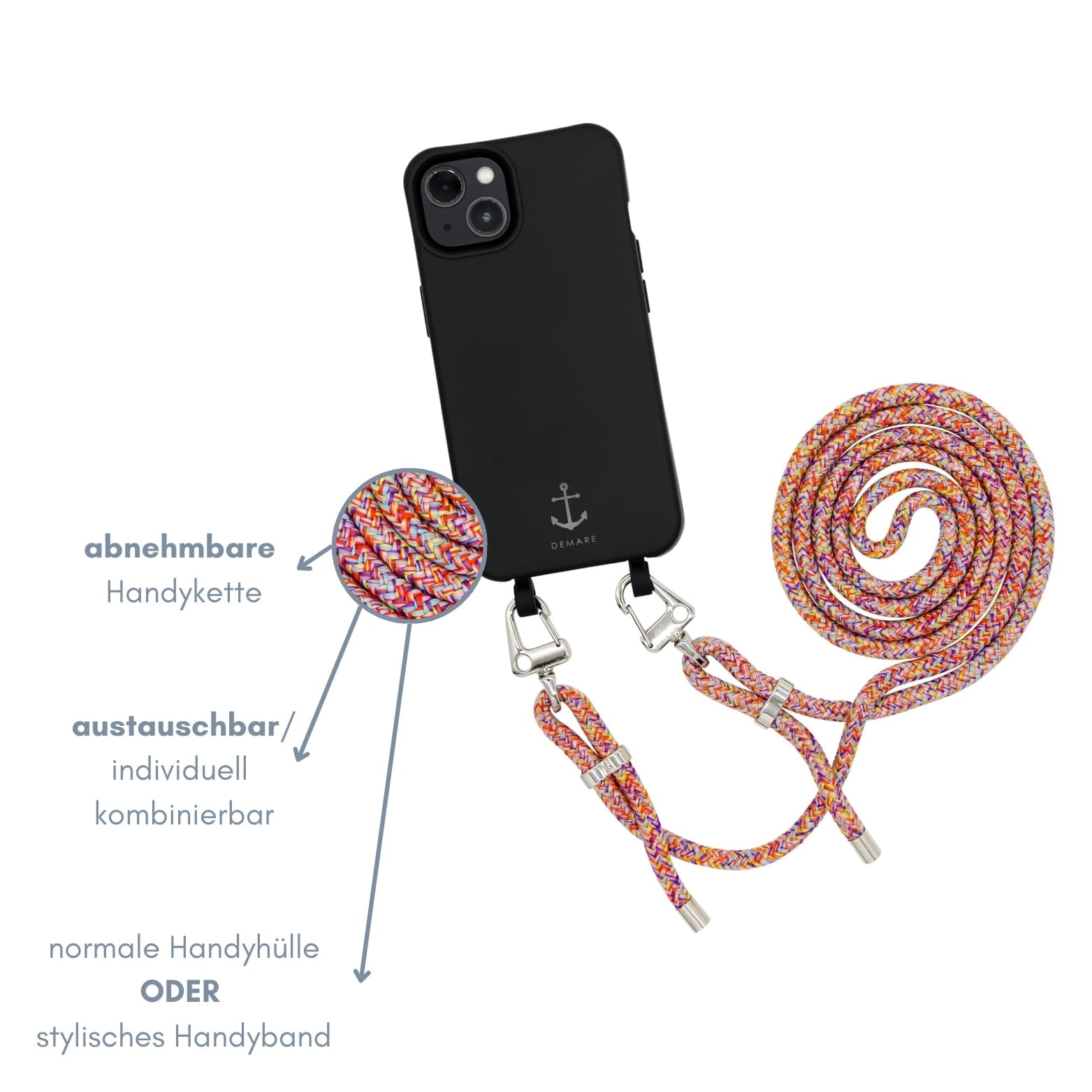 Smart Case SCHWARZ | Karabiner-Kordel BUNT