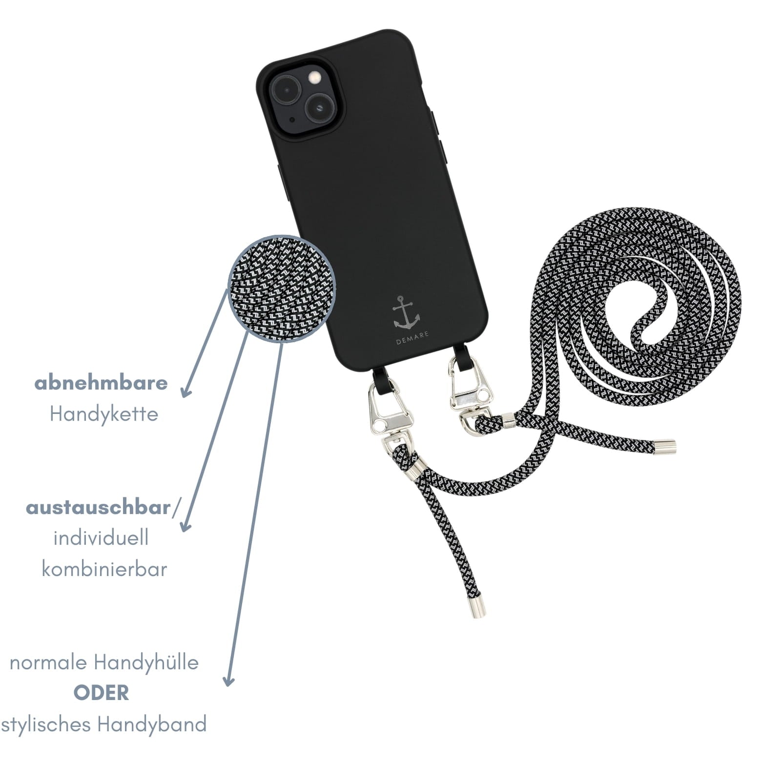 Smart Case SCHWARZ | Karabiner-Kordel REFLEKT DUNKEL