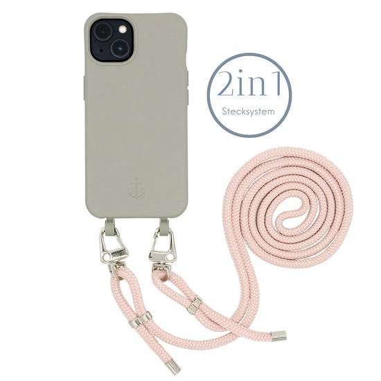 Smart Case TAUPEGRAU | Karabiner-Kordel ROSA