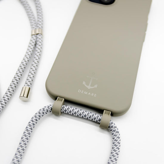 Handyhülle mit Band, Handyhülle mit Kette, Handyhülle nachhaltig, Handyhülle iphone, taupe grau
