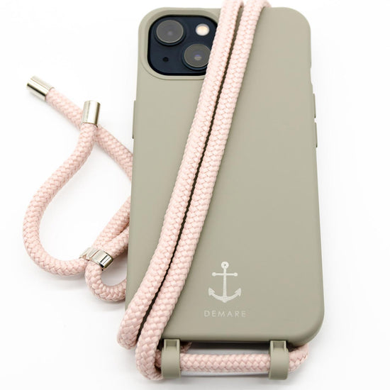 Handyhülle mit Band, Handyhülle mit Kette, Handyhülle nachhaltig, Handyhülle iphone, taupe grau