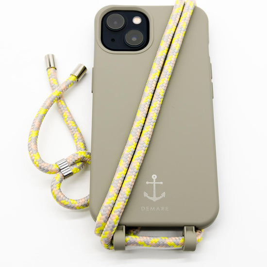Handyhülle mit Band, Handyhülle mit Kette, Handyhülle nachhaltig, Handyhülle iphone, taupe grau
