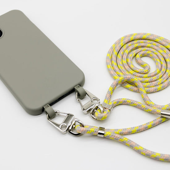 Handyhülle mit Band, Handyhülle mit Kette, Handyhülle nachhaltig, Handyhülle iphone, taupe grau
