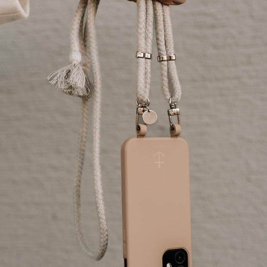 Handyhülle, Handykette, Handyhülle mit Kette, Kordel, beige, DEMARE