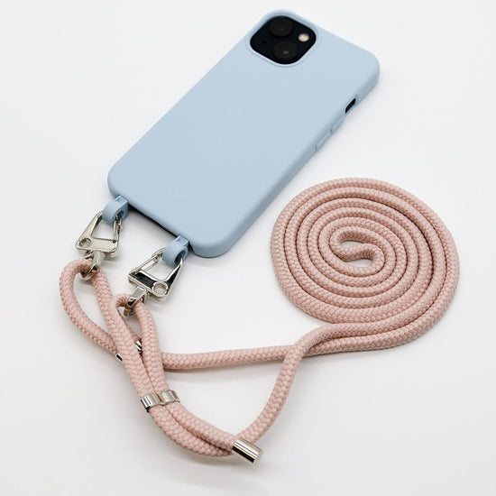 Handyhülle mit Band, Handyhülle mit Kette, Handyhülle nachhaltig, Handyhülle iphone, himmelblau