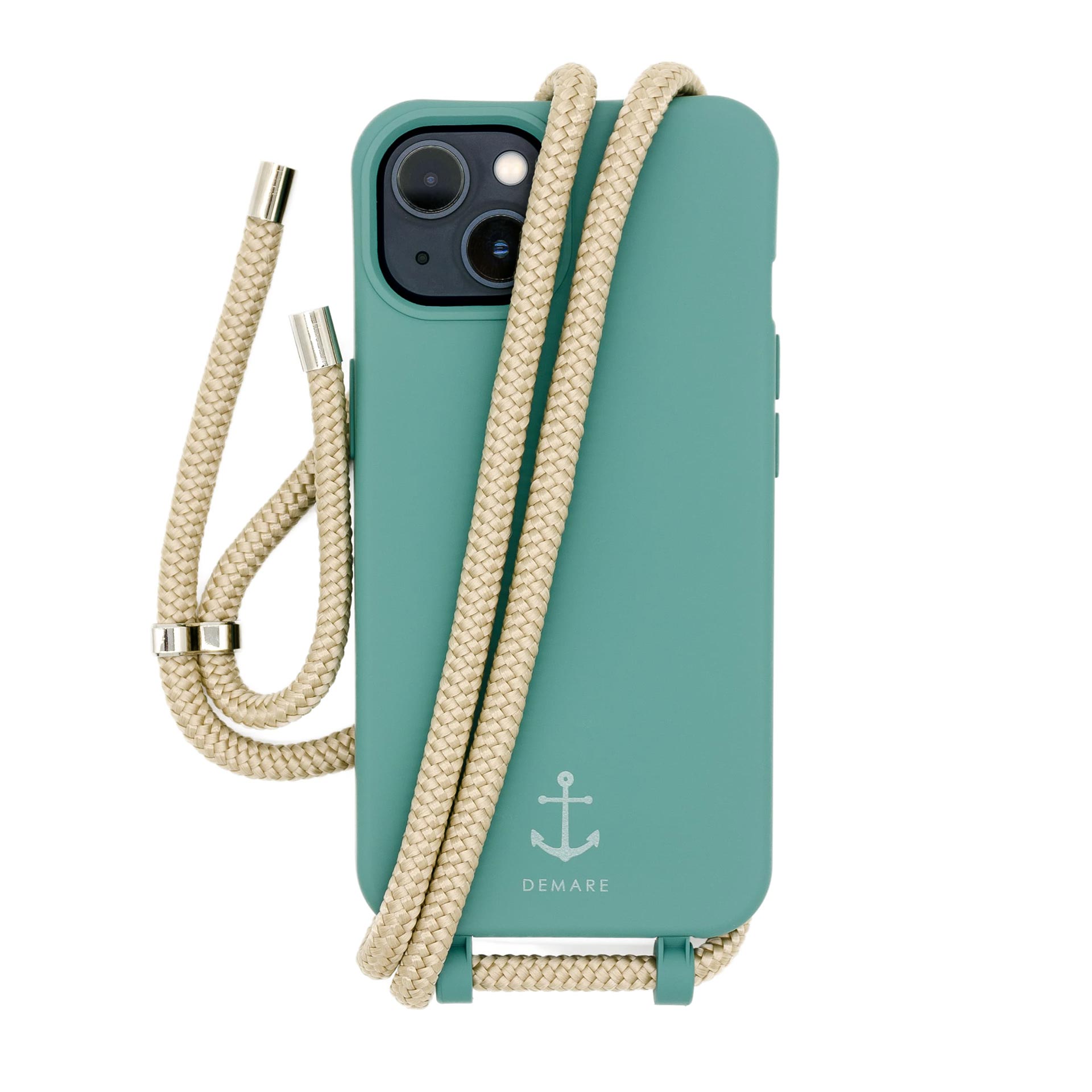DEMARE Handyhulle mit tauschbarer Kordel Case PETROL Kordel BEIGE